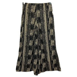 QED London Pants Women Sz XS Black Beige Patterned Wide-Leg Side Zip Lightweight
